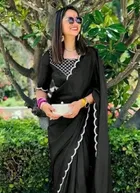 Crepe Solid Saree for Women, Black 