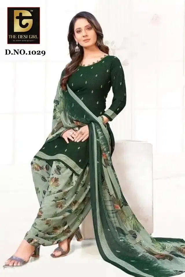 Synthetic Printed Unstitched Dress Material for Women & Girls (Green)