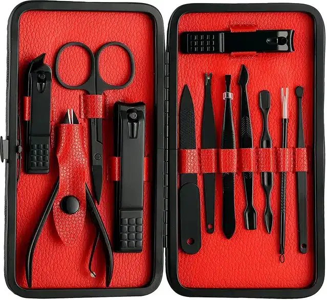 12 in 1 Stainless Steel Manicure & Pedicure Set with Portable Luxurious PU Leather Travel Case (Set of 1)