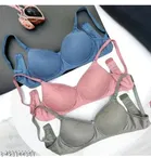 Cotton Blend Solid Bra for Women & Girls, Multicolour, Pack of 3 