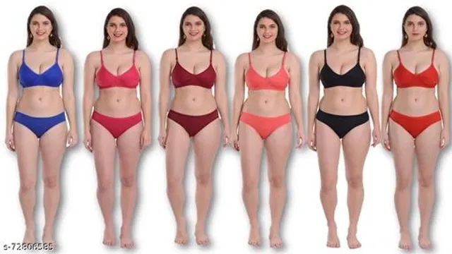 Cotton Blend Solid Lingerie Set for Women (Multicolor, 36A) (Pack of 6)