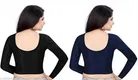 Lycra Ready Made Blouse for Women, Black & Blue, Pack of 2 