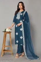Viscose Rayon Embroidered Kurta with Pant & Dupatta for Women 