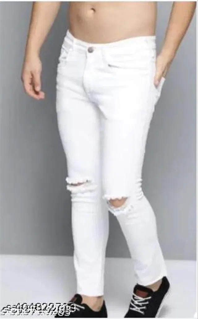 Denim Slim Fit Jeans for Men (White, 30)