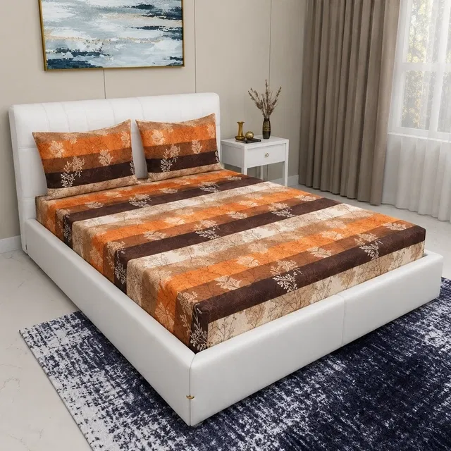 Arch Fab Double Bedsheet (88x90 Inch, Black&Orange)