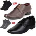 2 Pcs Formal Shoes with 2 Pcs Ankle Length Socks for Men 