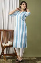 Women Cotton Blend Striped Kurta 
