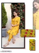 Trendy Cotton Blend Kurta with Pant for Women, Yellow 