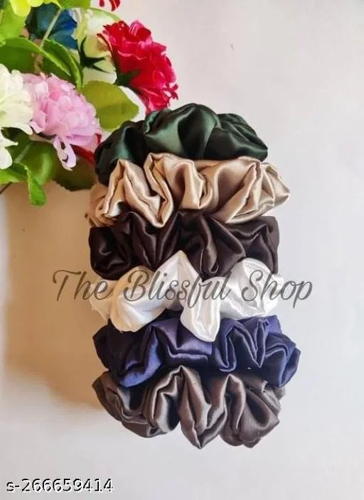 Multicolor Silk Scrunchies for Women, Pack of 12 (Multicolor)