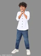 Solid Cotton Blend Mandarin Collar Long Sleeve Shirt for Boys 
