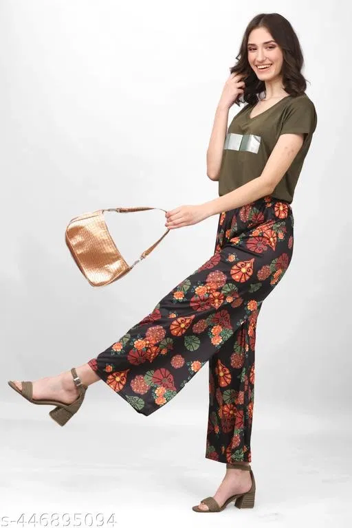 Palazzo Pants for Women (Black, M)