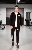 Polyester Printed Tracksuit for Men, Black 