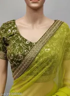 Georgette Solid Saree for Women, Green 