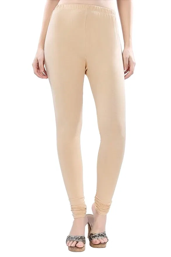 Stretchable Cotton Blend Churidars for Women ,Beige (M)
