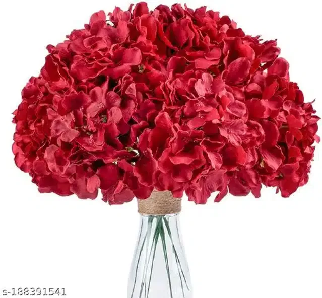 Polyester Artificial Flowers Bunch (Red, Pack of 10)