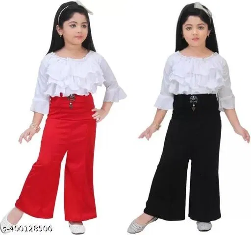 Cotton Blend Top & Pant Set for Girls, Pack of 2 (Multicolor, 1-2 Years)