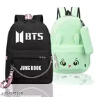 Combo of BTS & Cat Printed PU Backpacks for Girls (Multicolor, 20 L) (Pack of 2)