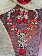 Stylish Kundan Necklace Set for Women & Girls, Red