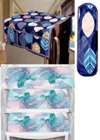 PVC Printed Fridge Top Cover with 3 Pcs Shelf Mats & Handle Cover 