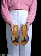 Shoetopia Gold Printed Flat Sandals Size 3.0