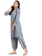 Cotton Blend Printed Kurti with Afghani Pant Set for Women 