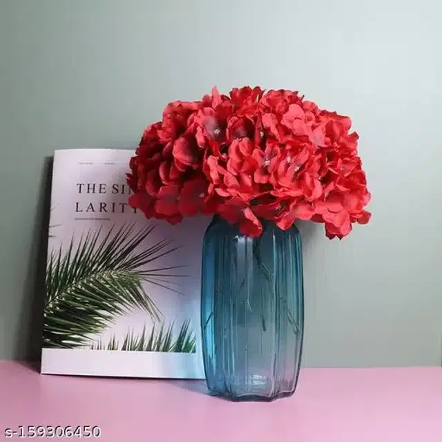 Polyester Artificial Flowers Bunch (Red, Pack of 5)