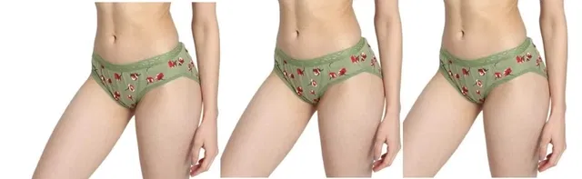 Cotton Blend Printed Briefs for Women (Green, 36) (Pack of 3)