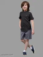 Solid Cotton Blend Mandarin Collar Short Sleeve Shirt for Boys 