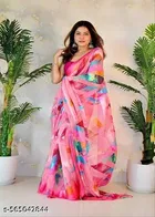 Georgette Printed Saree for Women, Pink 