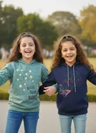Wool Printed Hoodie for Girls, Multicolor, Pack of 2 
