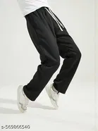 Cotton Blend Solid Trackpant for Men, Black 