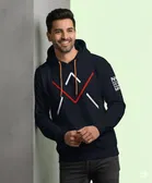 Fleece Printed Hoodie for Men, Dark Blue 