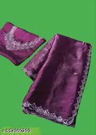 Georgette Solid Saree For Women, Purple