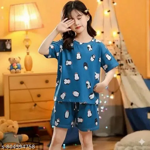 Night Suit for Girls (Blue, 8-9 Years)