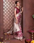 Banarasi Silk Printed Saree for Women, Wine 