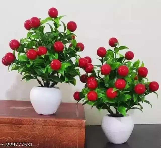 Artificial Plant  (Red & Green8.5 inches) (Pack of 2)