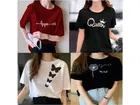 Cotton Round Neck T-Shirt for Women, Pack of 4 (Multicolor, S)