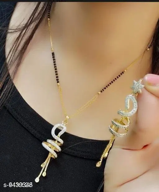 Brass Gold Plated Mangalsutras for Women (White, Free Size)