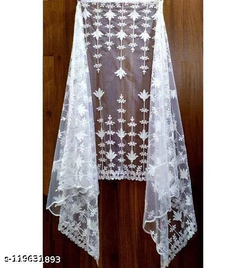 Embroidered Rajasthani Net Floral Sewing & Embroidery (White, Free Size)