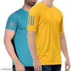 Round Neck Solid T-Shirt for Men (Sky Blue & Yellow, S) (Pack of 2)