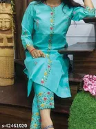 Silk Embroidered Kurta with Pant for Women 