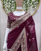 Chiffon Solid Saree For Women, Purple