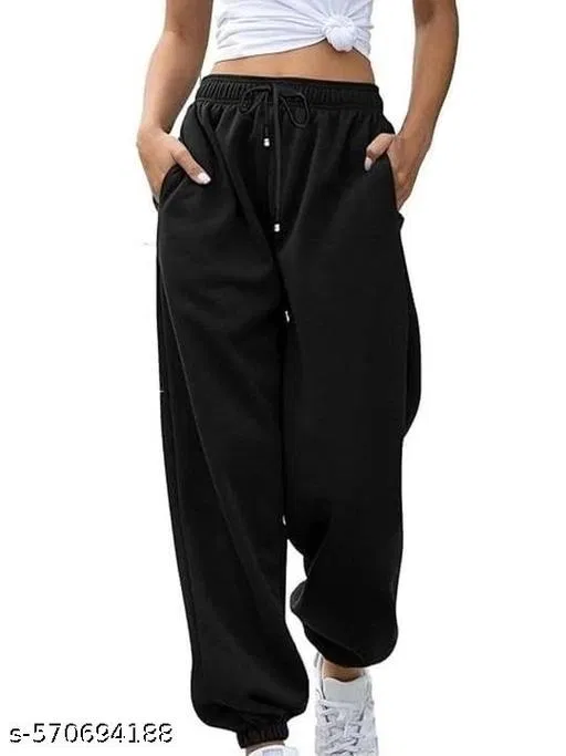 Cotton Blend Solid Trousers for Men, Black (S)