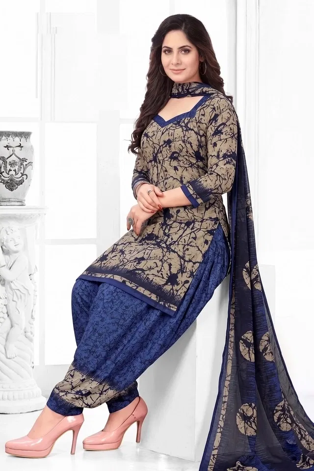 Punjabi Floral Suit for Women (Blue, Blue)