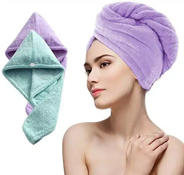Microfiber 400 Gsm Women Hair Bath Towel (Pack of 2, Assorted)