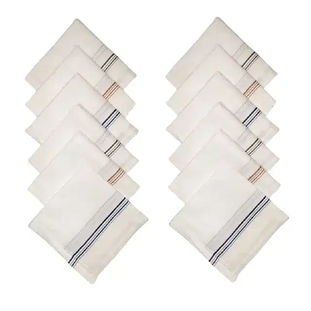 Cotton Blend Handkerchiefs for Men (Pack of 12) (White, 18x18 cm)