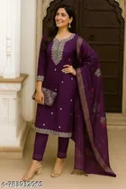 Printed Chanderi Silk Kurta Set for Women 