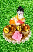 Metal Decoretive Pooja Thali, Multicolour Pack of 1
