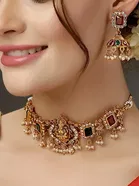 Brass Choker Necklace with Earrings for Women 