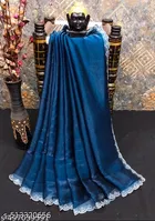 Jimmy Choo Solid Saree for Women, Teal 